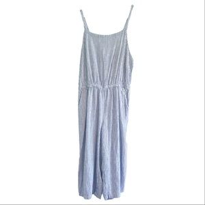 BLUE AND WHITE ROMPER WITH POCKETS